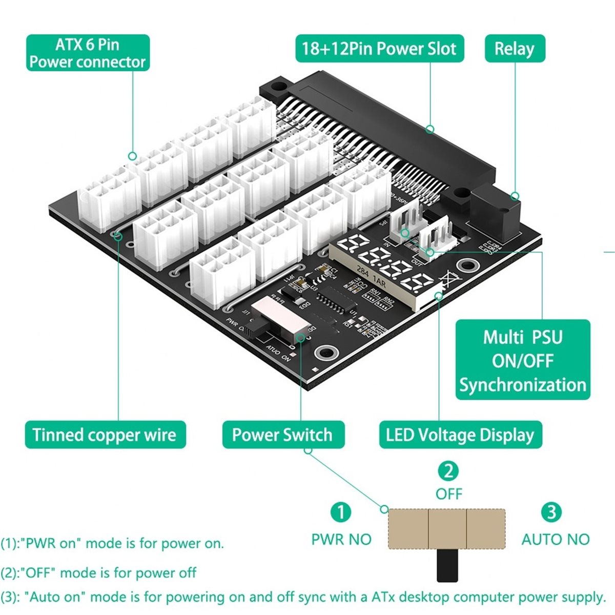 2400W Server Psu Breakout Board - M05K 12 Port PCIe 6Pin Konektor
