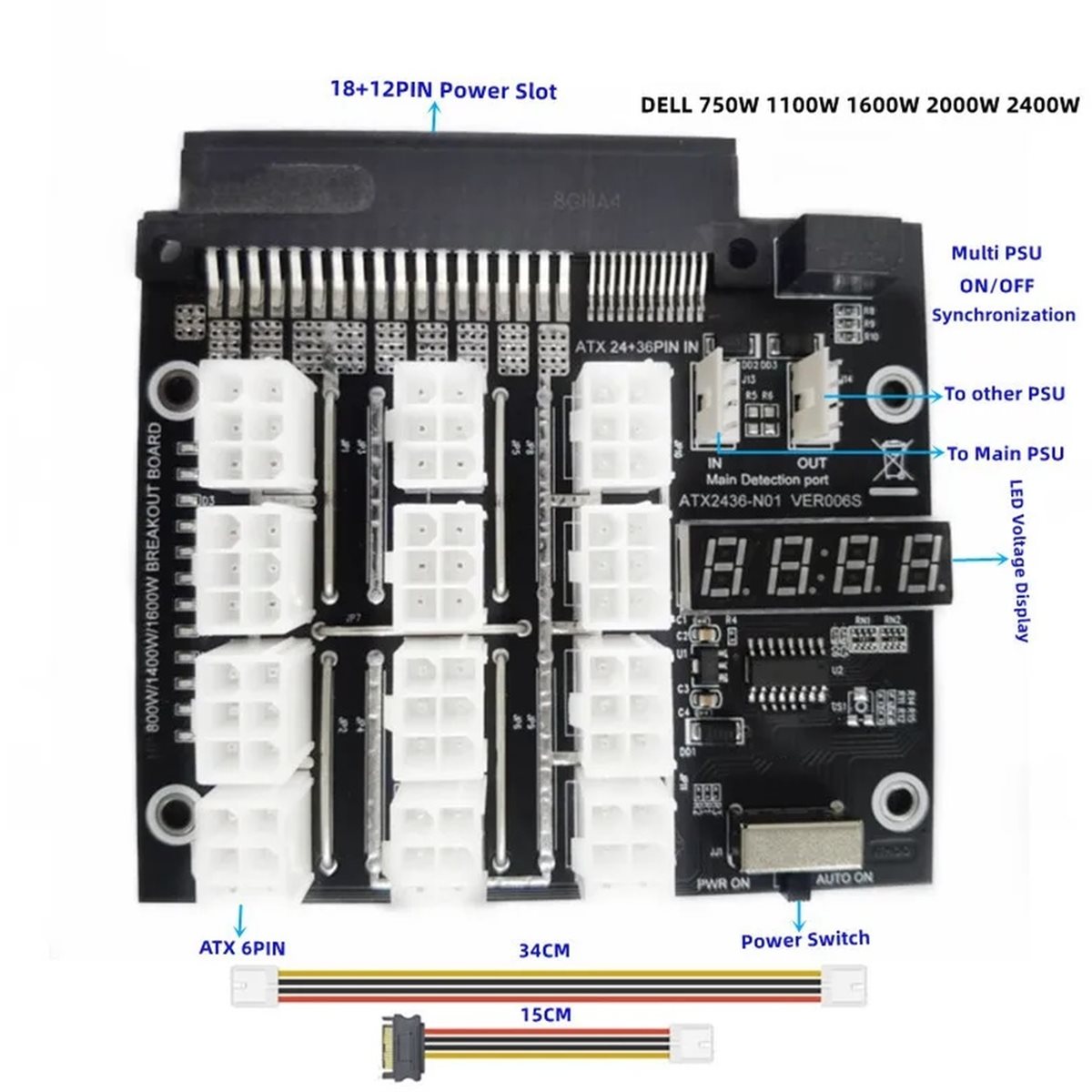 M05K 12 Port PCIe 6Pin Konekto - 2400W Server Psu Breakout Board ulasan dan harga