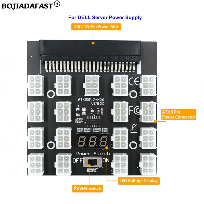 17 Port PCIe 6Pin Konektor Ada - 2400W Server Psu Breakout Board ulasan dan harga