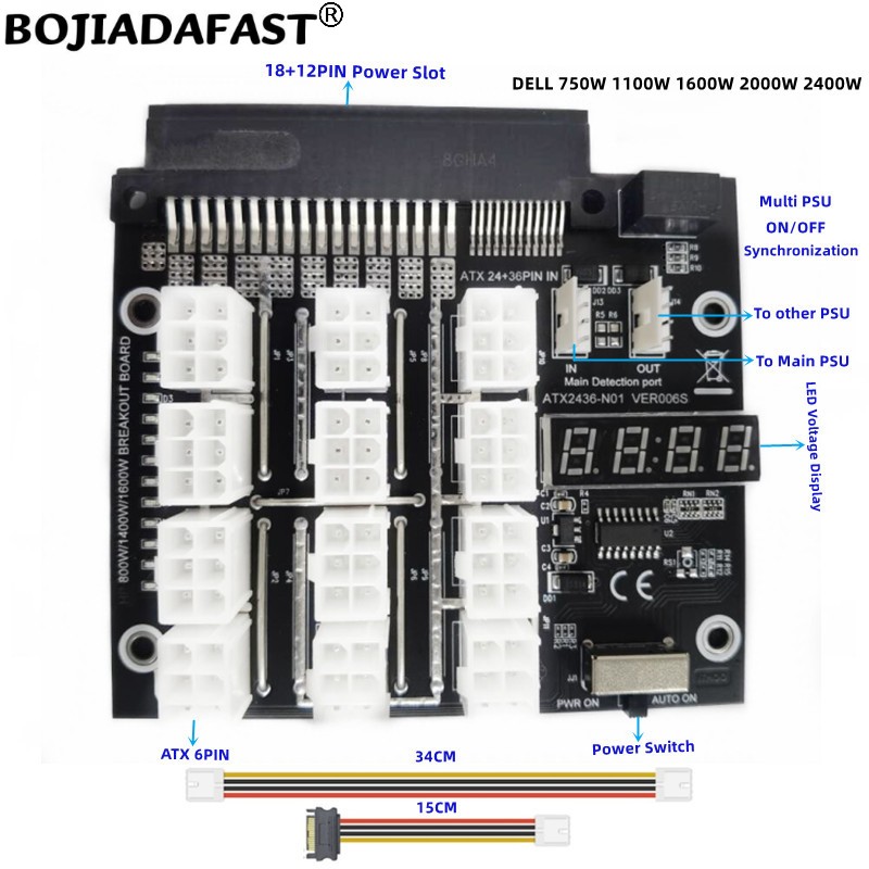 12 * Konektor PCI-E 6Pin Papan - 2400W Server Psu Breakout Board ulasan dan harga